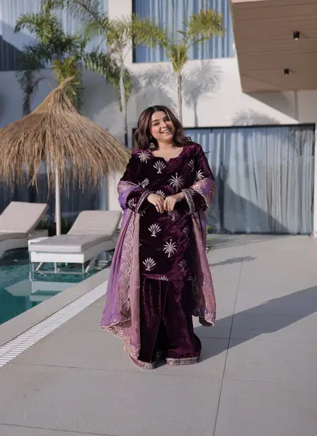KA 1220 Ice Velvet With Zari Embroidered Work Readymade Suits Exporters In India